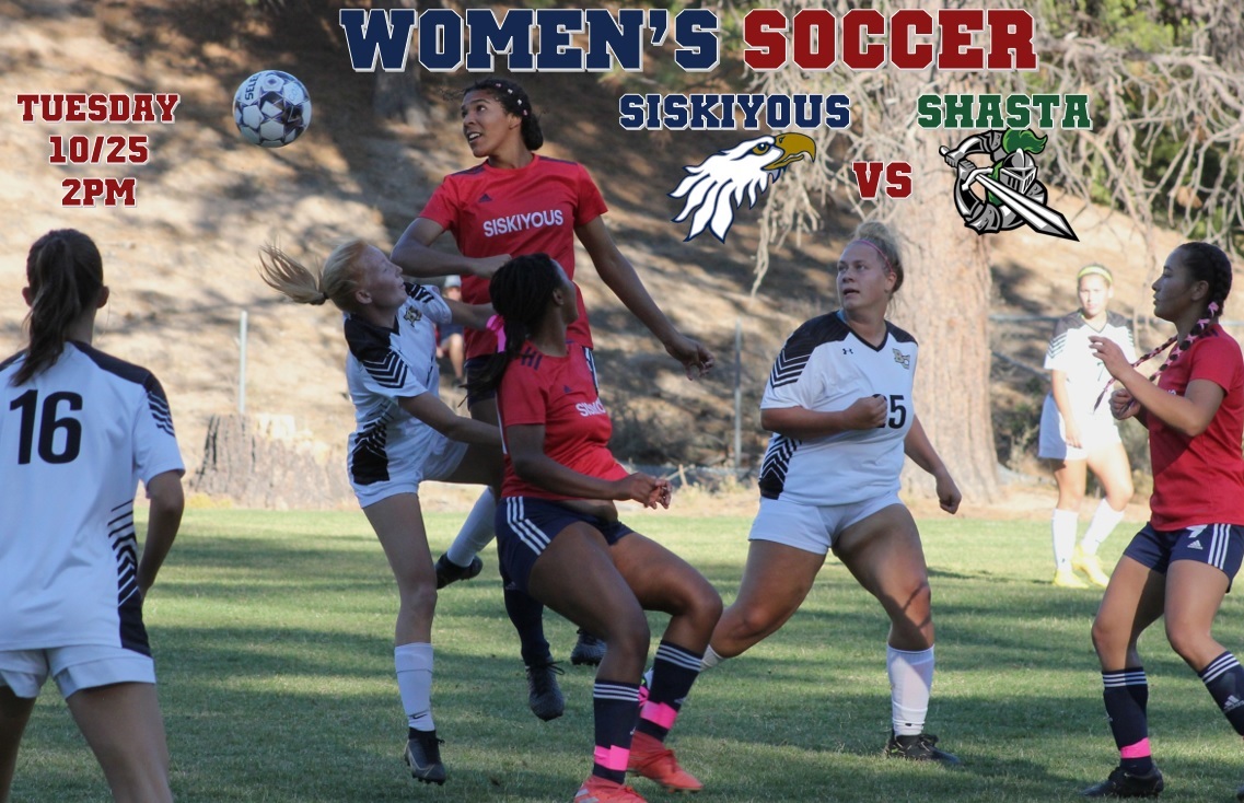 Women's Soccer home game vs Shasta College.  Tuesday 10/25 at 2pm.