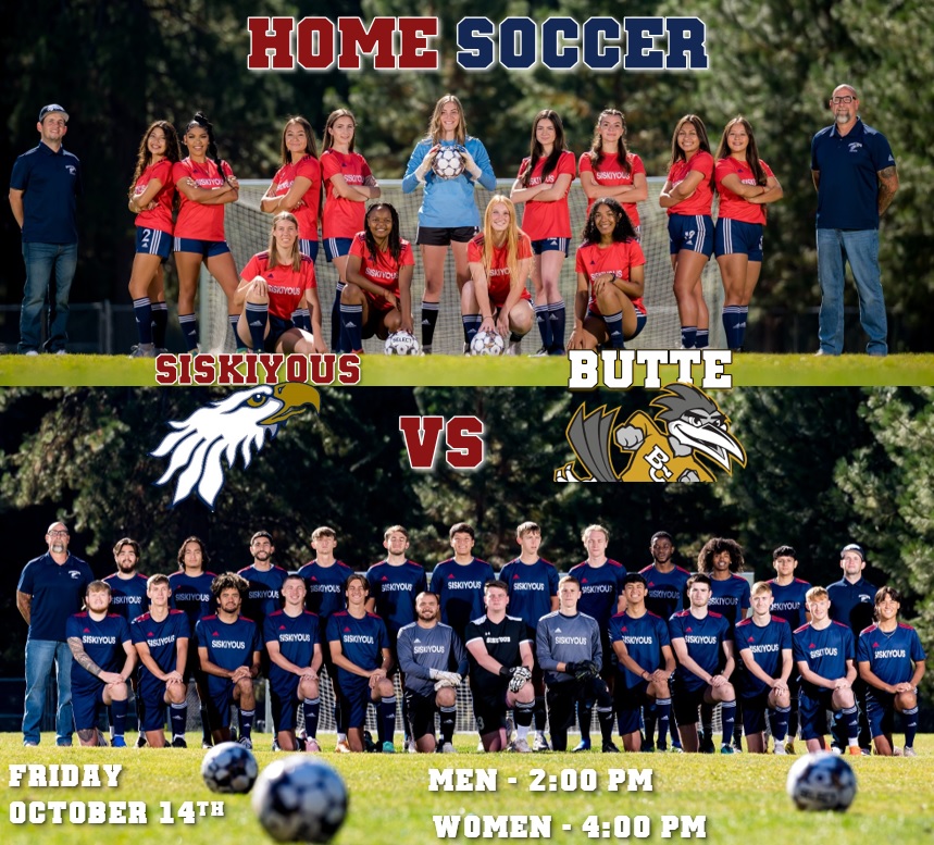 Men's and Women's Soccer teams take on Butte College.  10/14/22 at 2pm and 4pm.