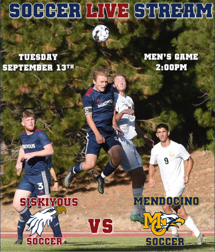 Siskiyous Men's Soccer against Mendocino College on September 13th at 2pm.